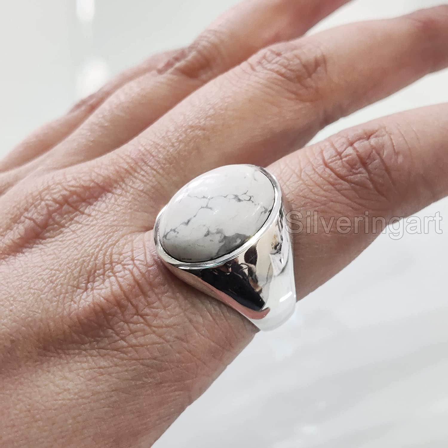 Men' Silver Ring | White Oval Shape Stone Solitaire Ring | Silveradda